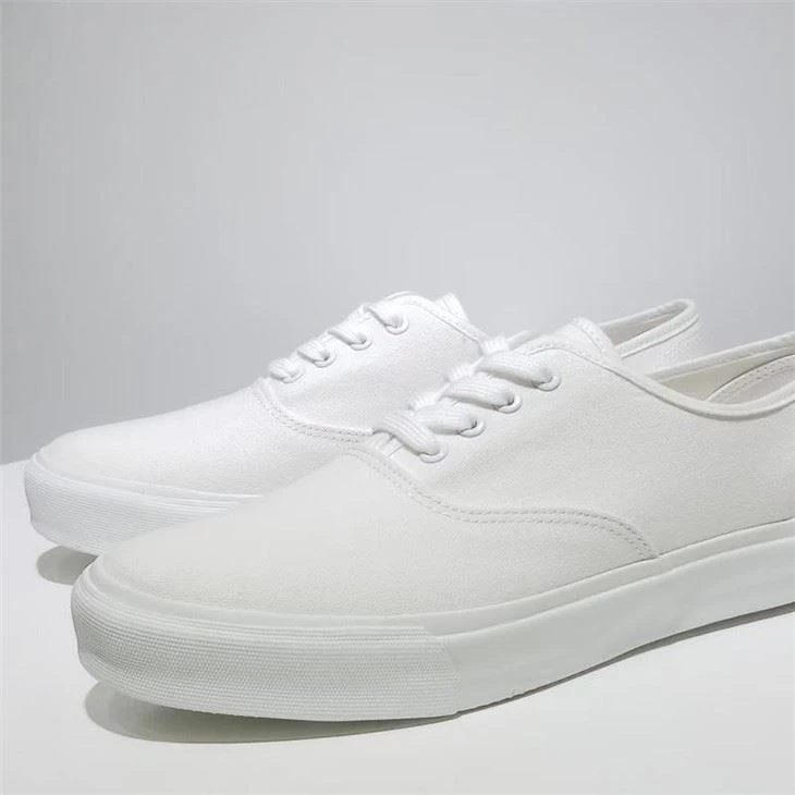 vulcanized sole plain white canvas shoes lace-up