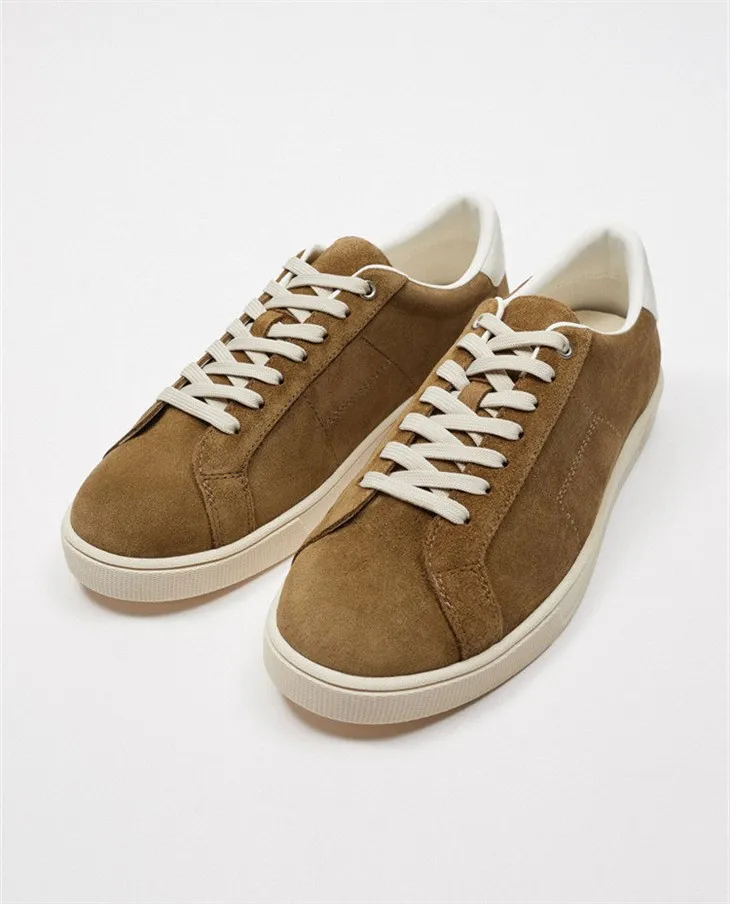 Men's Brown Suede Lace-up Flat Sneakers factory