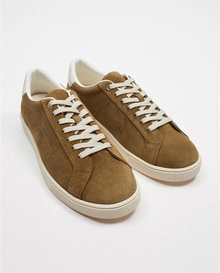 Men's Brown Suede Lace-up Flat Sneakers high quality