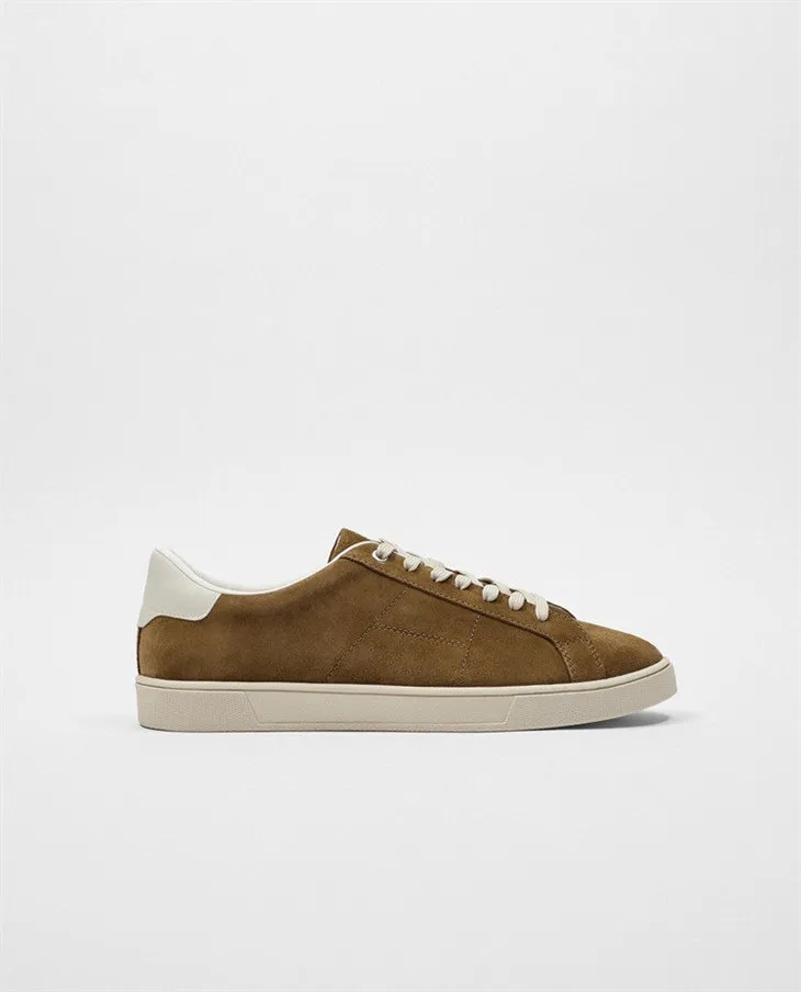 Men's Brown Suede Lace-up Flat Sneakers suppliers