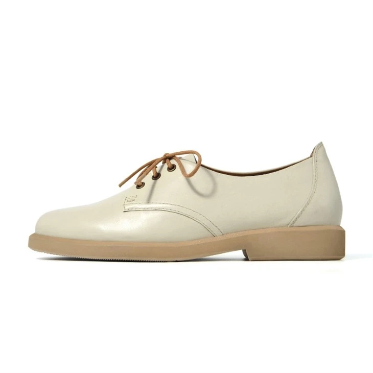Cream Genuine Leather Minimalist Lace Up Flats suppliers