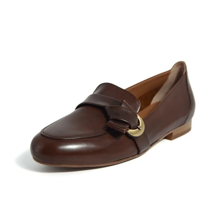 Elegant Dark Brown Leather Ring Buckle Loafers factory