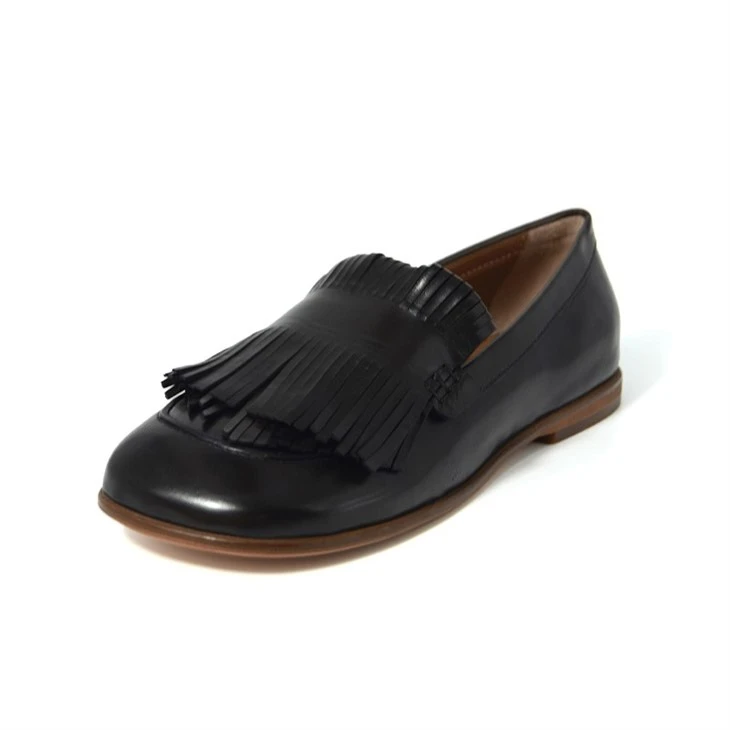Bold Black Fringe Leather Statement Loafers factory