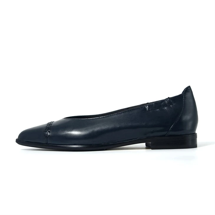 Minimalist Navy Blue Pointed Leather Flats