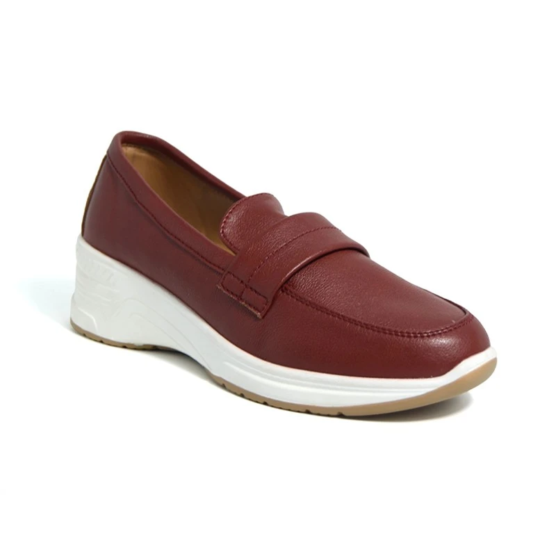 Burgundy Leather Platform Wedge Casual Loafers factory