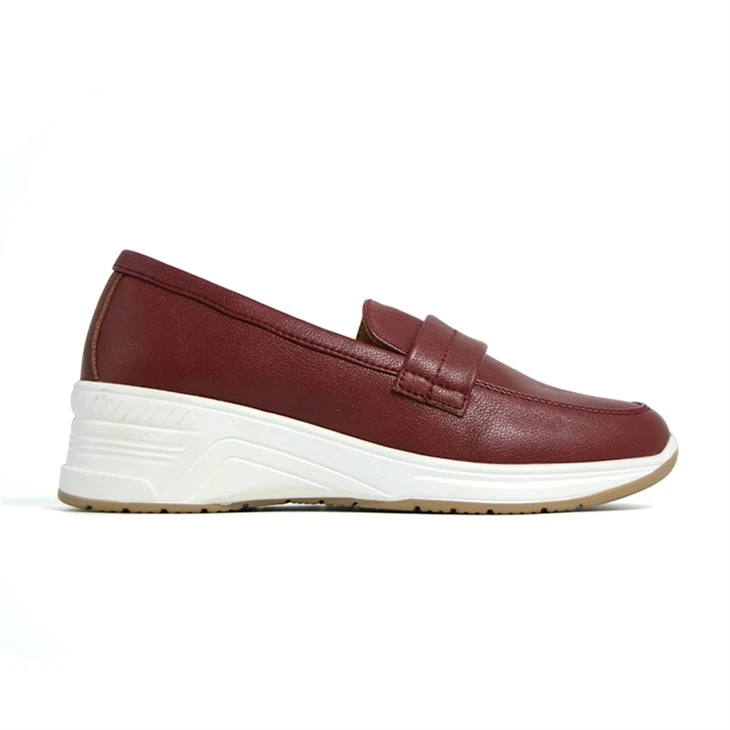 Burgundy Leather Platform Wedge Casual Loafers