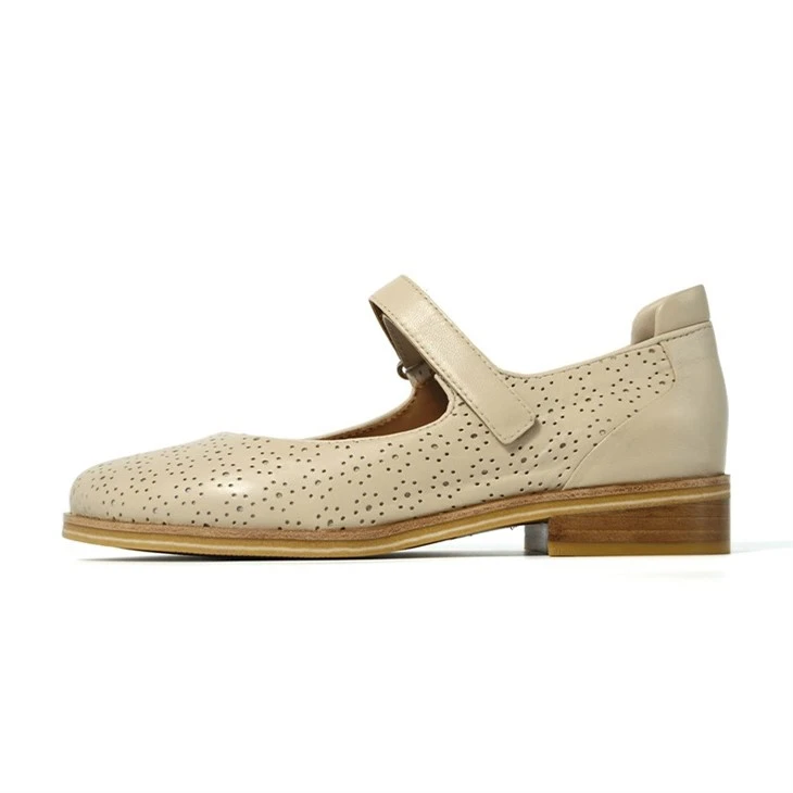 Chic Perforated Cream Mary Jane Strap Flats suppliers