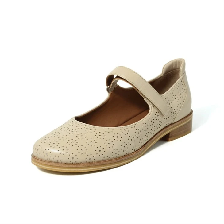 Chic Perforated Cream Mary Jane Strap Flats factory