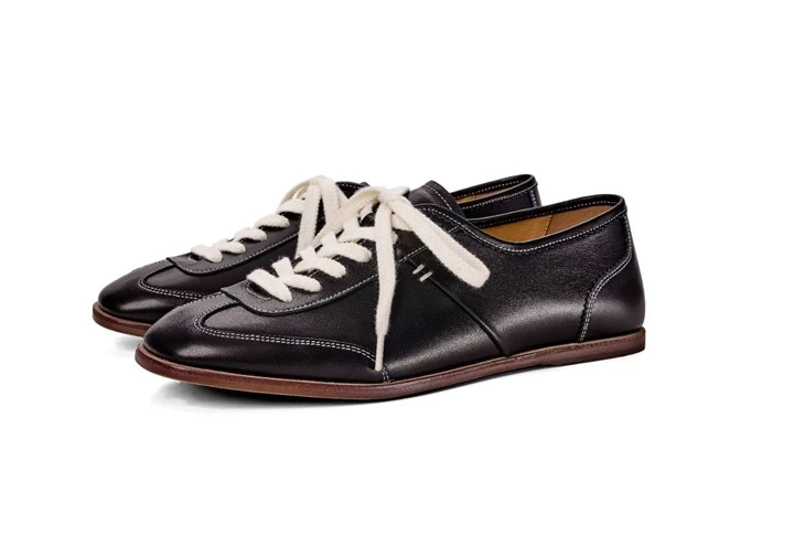 Coffee Brown Leather Trainer With Suede Heel Panel price