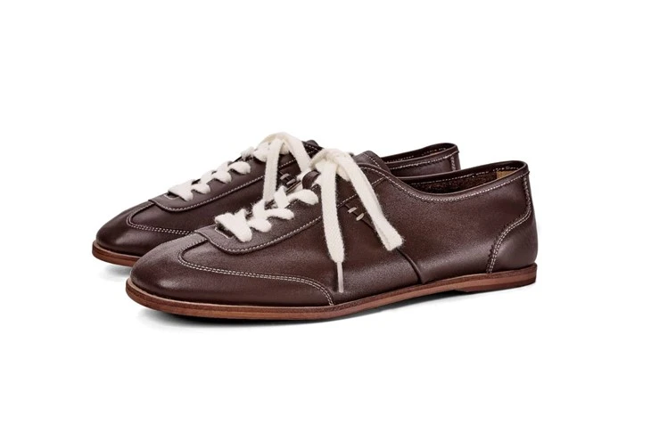 Coffee Brown Leather Trainer With Suede Heel Panel suppliers