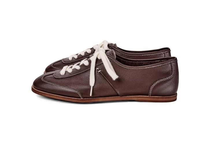 Coffee Brown Leather Trainer With Suede Heel Panel