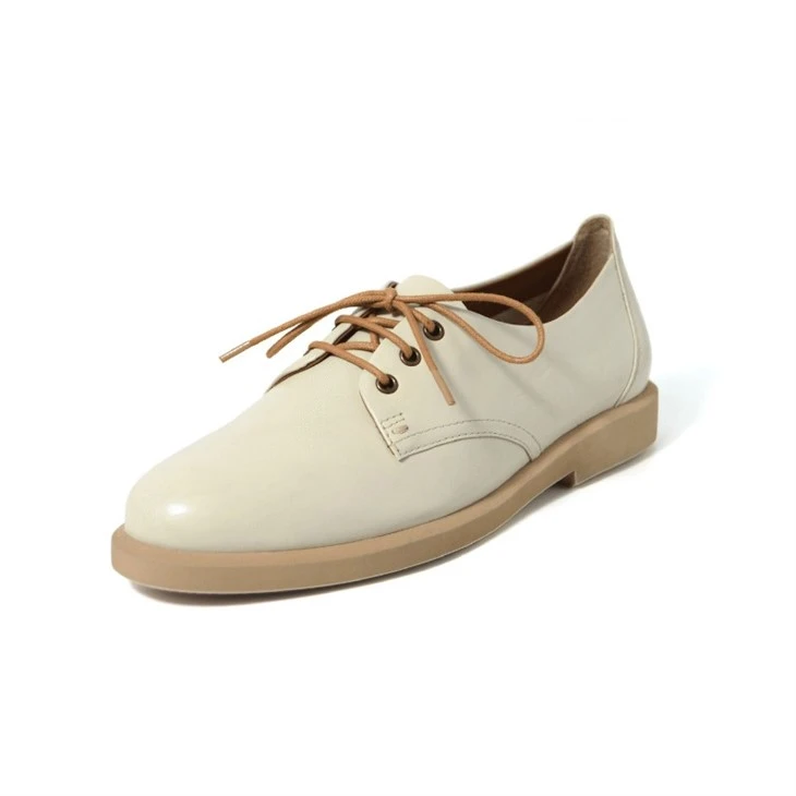 Cream Genuine Leather Minimalist Lace Up Flats factory