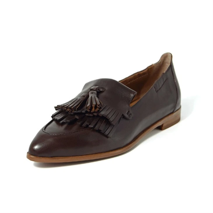 Elegant Dark Brown Leather Pointed Tassel Loafers factory