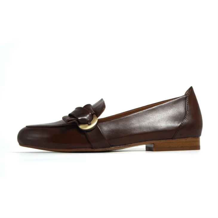 Elegant Dark Brown Leather Ring Buckle Loafers