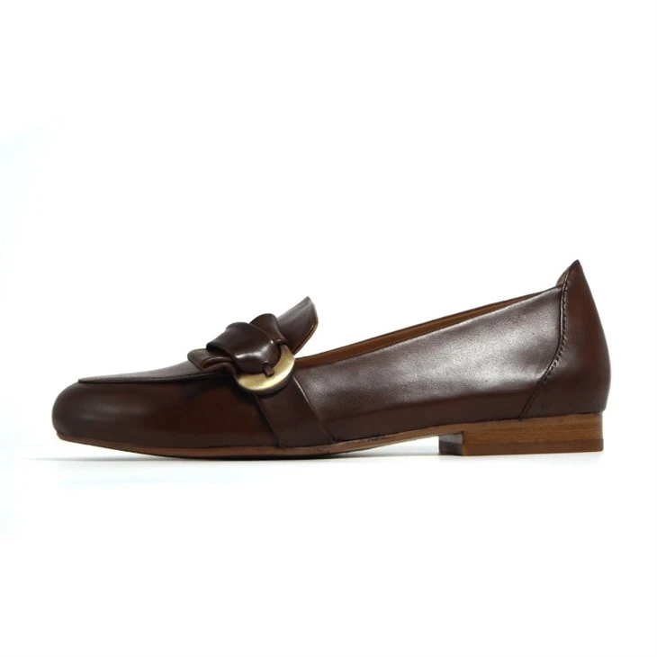 Elegant Dark Brown Leather Ring Buckle Loafers suppliers