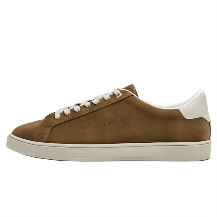 Men's Brown Suede Lace-up Flat Sneakers