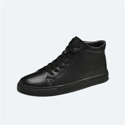 Black White Genuine Leather Men Casual Shoes Sneakers