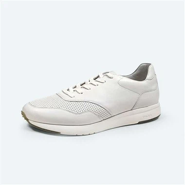 Breathable Leather Made White Flat Sneakers
