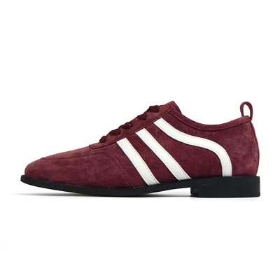 Burgundy Suede Striped Casual Lace Up Shoes