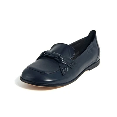 Navy Braided-Accent Moc Loafers With Refined Slip-On Construction