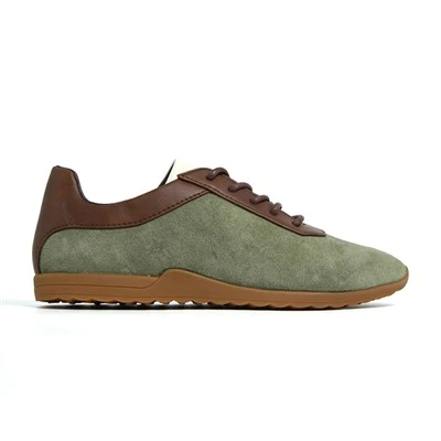 Olive Suede Leather Retro Running Sneakers