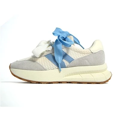 White Blue Mesh Suede Retro Chunky Sneakers