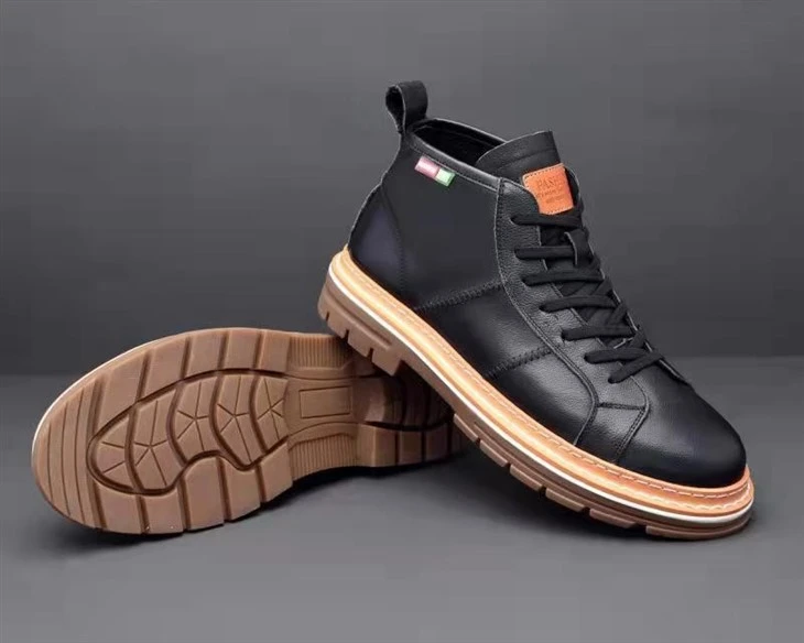 Trend Men Leather High-Top Shoes Men British Style Leather Boots