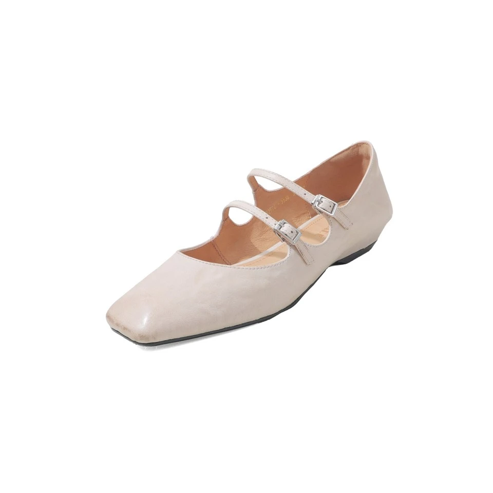 Women's Square Toe Double Strap Sheep Leather Mary Jane Flats high quality