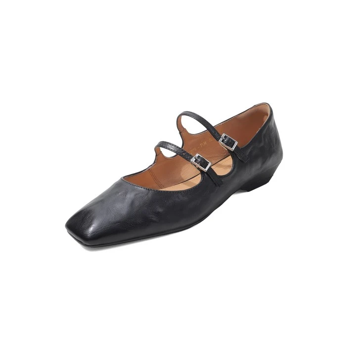 Women's Square Toe Double Strap Sheep Leather Mary Jane Flats
