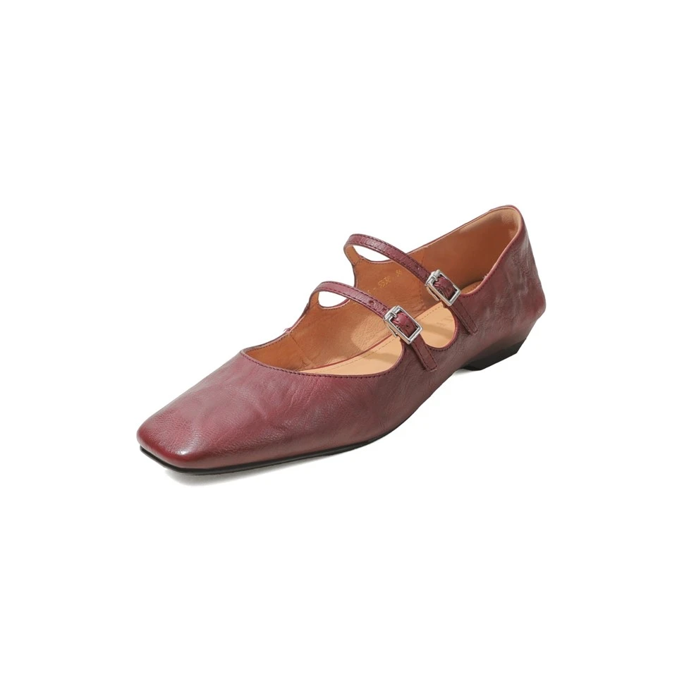Women's Square Toe Double Strap Sheep Leather Mary Jane Flats factory
