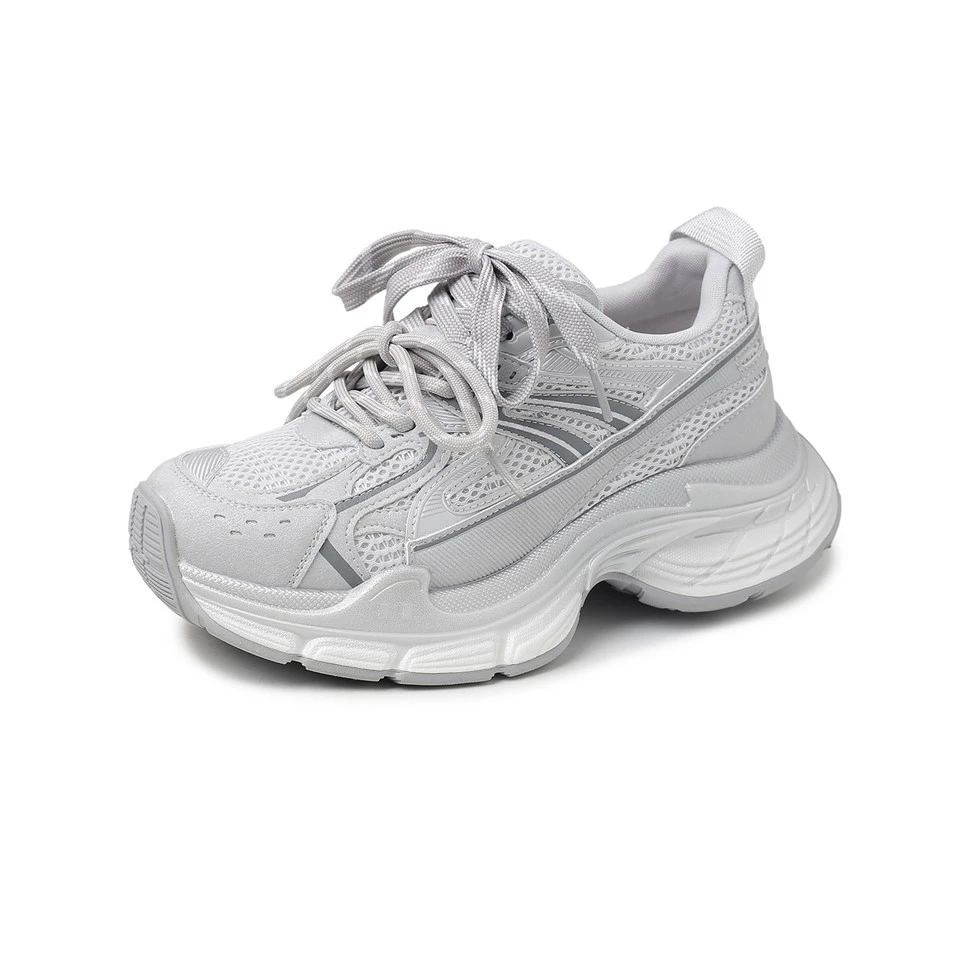 Women's Retro Chunky Platform Sneakers in Grey And Grey-Purple