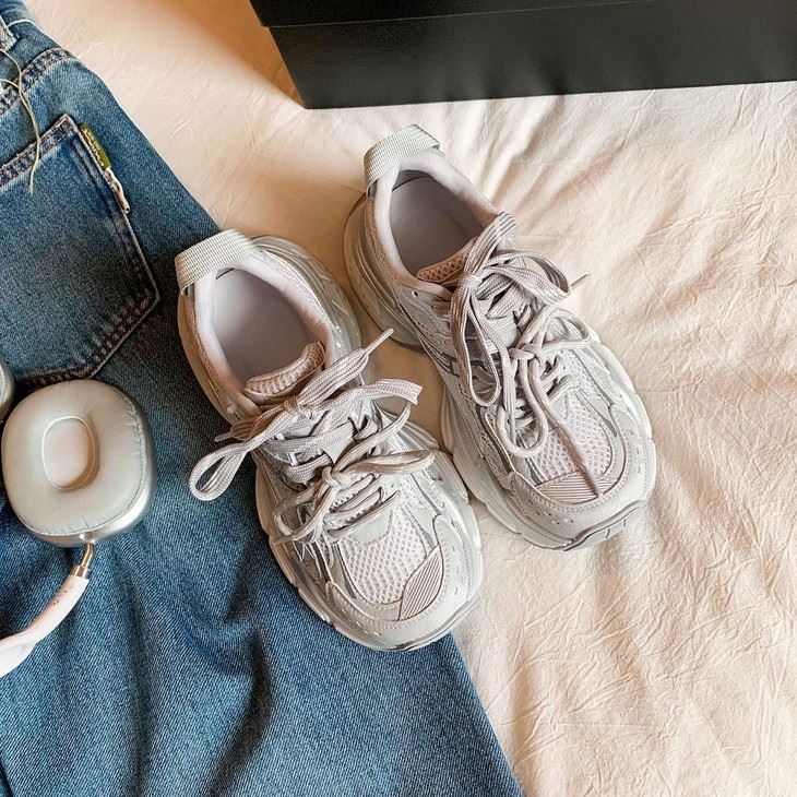 Women's Retro Chunky Platform Sneakers in Grey And Grey-Purple factory