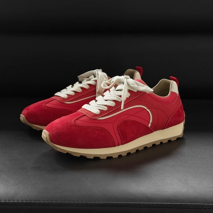Women's Suede Retro Runner Sneakers in Red And Off-White best
